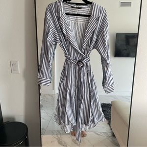 Zara Pinstriped Wrap Midi Dress